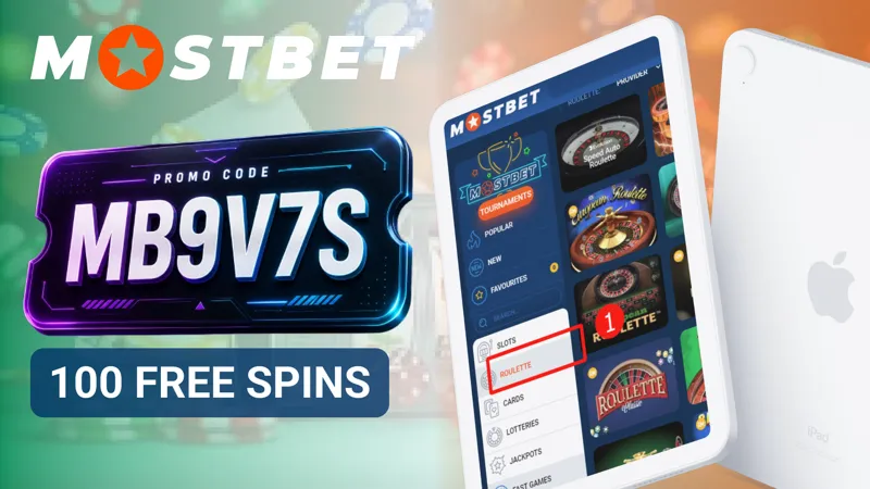 A promotional banner shows 100 free spins with Irish-themed casino graphics on the MostBet bonus page.