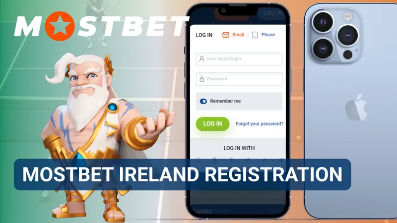 An email address and password are being entered into the MostBet Ireland registration form.