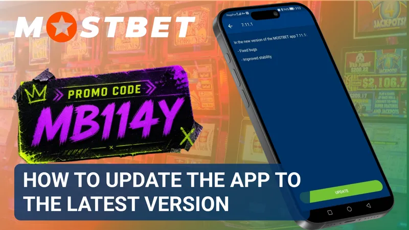 MostBet app update process shown on a smartphone screen with a download progress indicator.