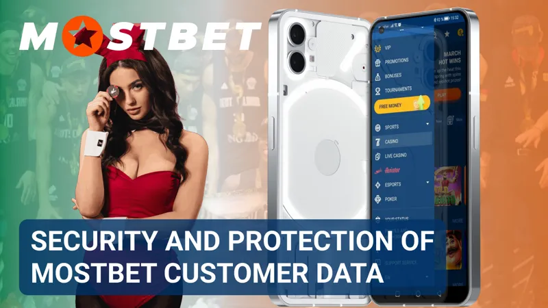 MostBet app security interface featuring account protection and encrypted access symbols.