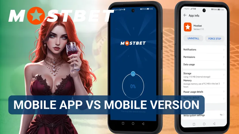 Comparison between the MostBet mobile app and mobile website displayed on smartphones.