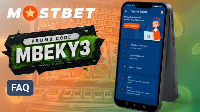 FAQ section in the MostBet app with common questions and support information.