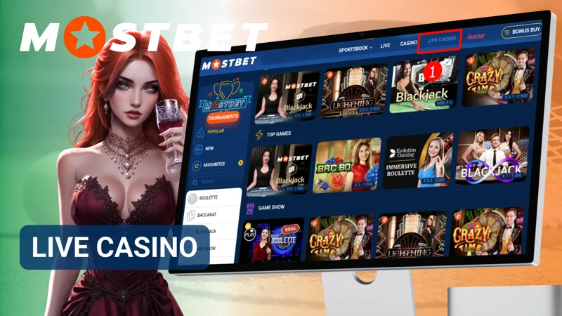 Live casino section in MostBet featuring real dealers and interactive gaming tables.