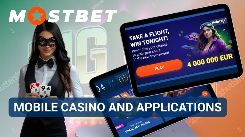 MostBet mobile casino interface displayed across smartphone applications and gaming sections.
