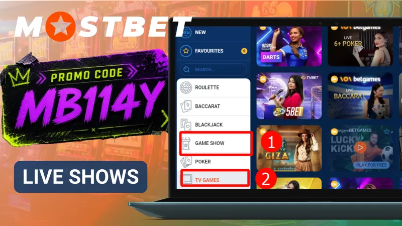 Live show section in MostBet Casino featuring interactive entertainment games with hosts.