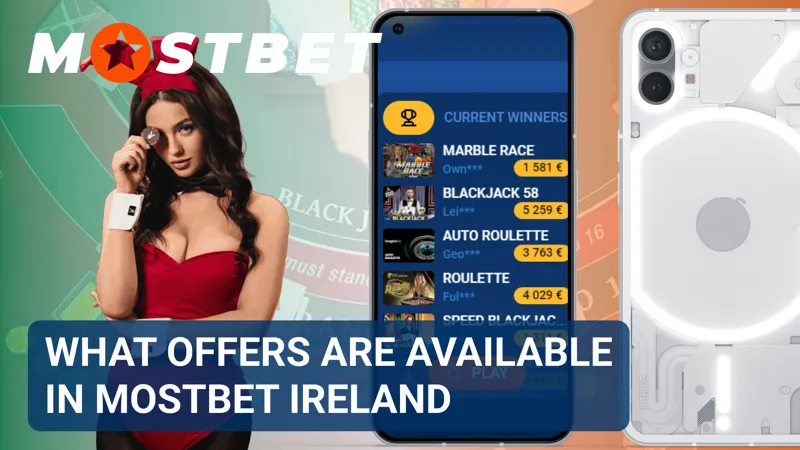 Promotional offers section in MostBet Ireland showing available casino bonuses and rewards.