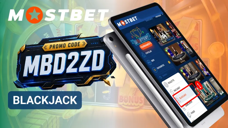 Blackjack table in MostBet Casino with cards and player betting area displayed.
