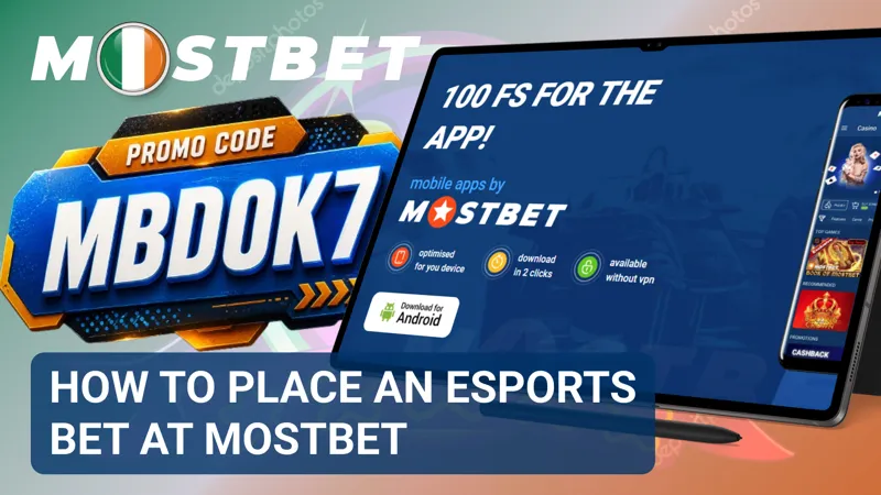 Person selecting an esports market and confirming a wager on the MostBet betting slip.