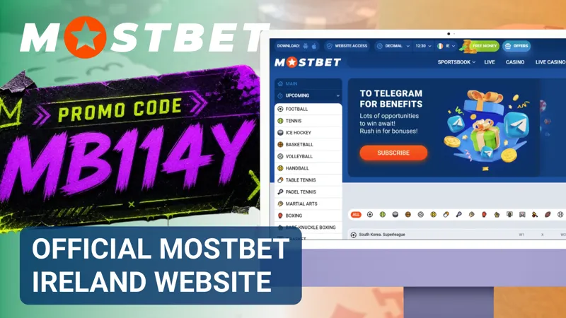 Mostbet Ireland homepage with sports betting and online casino sections