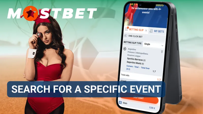 Search bar in MostBet sportsbook used to find a specific sports event.