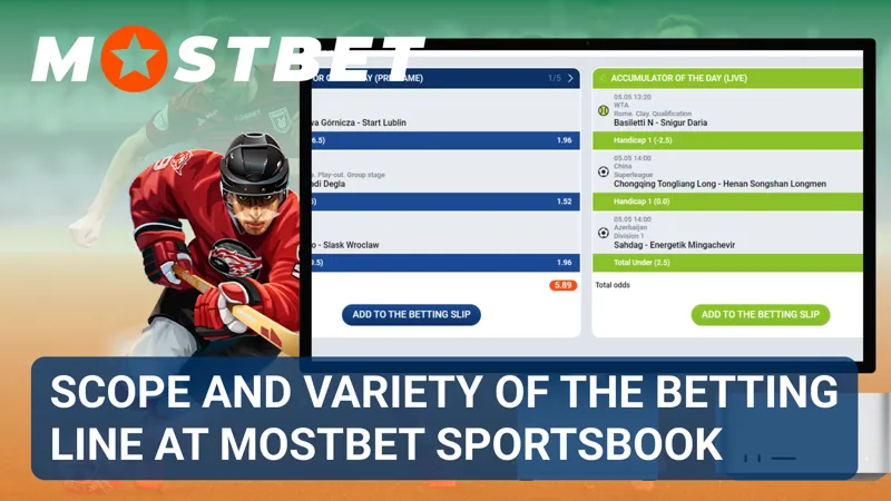 MostBet sportsbook betting line showing a wide range of sports and match selections.