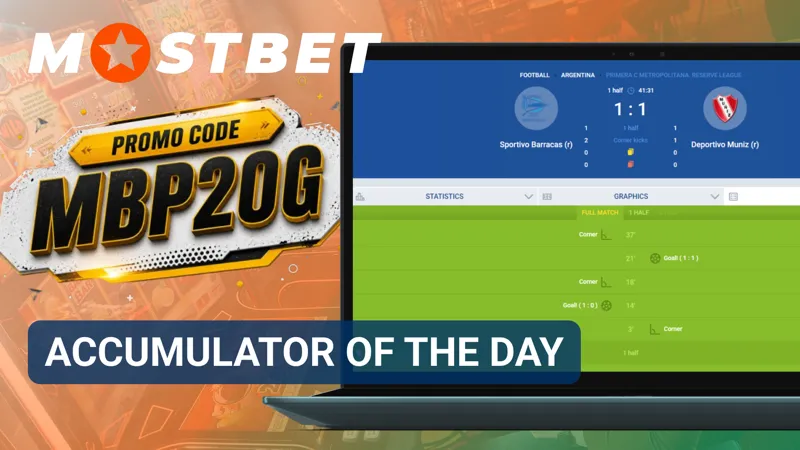MostBet accumulator bet section featuring pre-match and live betting combinations.