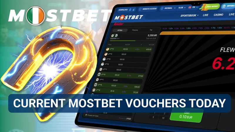 Available Mostbet vouchers shown with validity periods and promotional reward details.