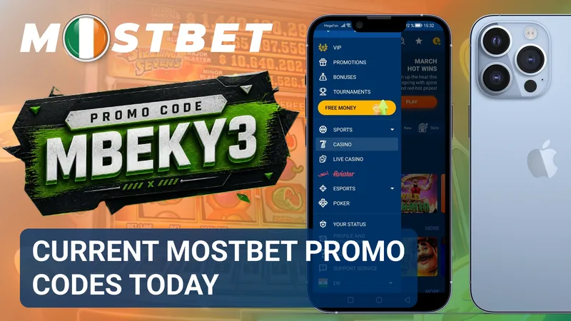 List of active Mostbet promo codes displayed with their corresponding promotional offers.